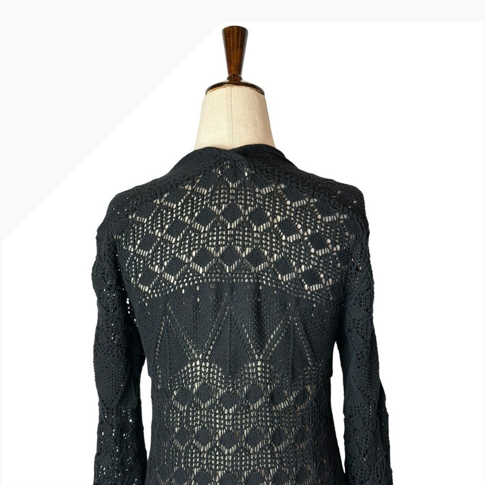 Johnny Was‎ Sweater Women XS Black Cotton Crochet Open Knit Duster Cardigan Boho - Picture 7 of 10
